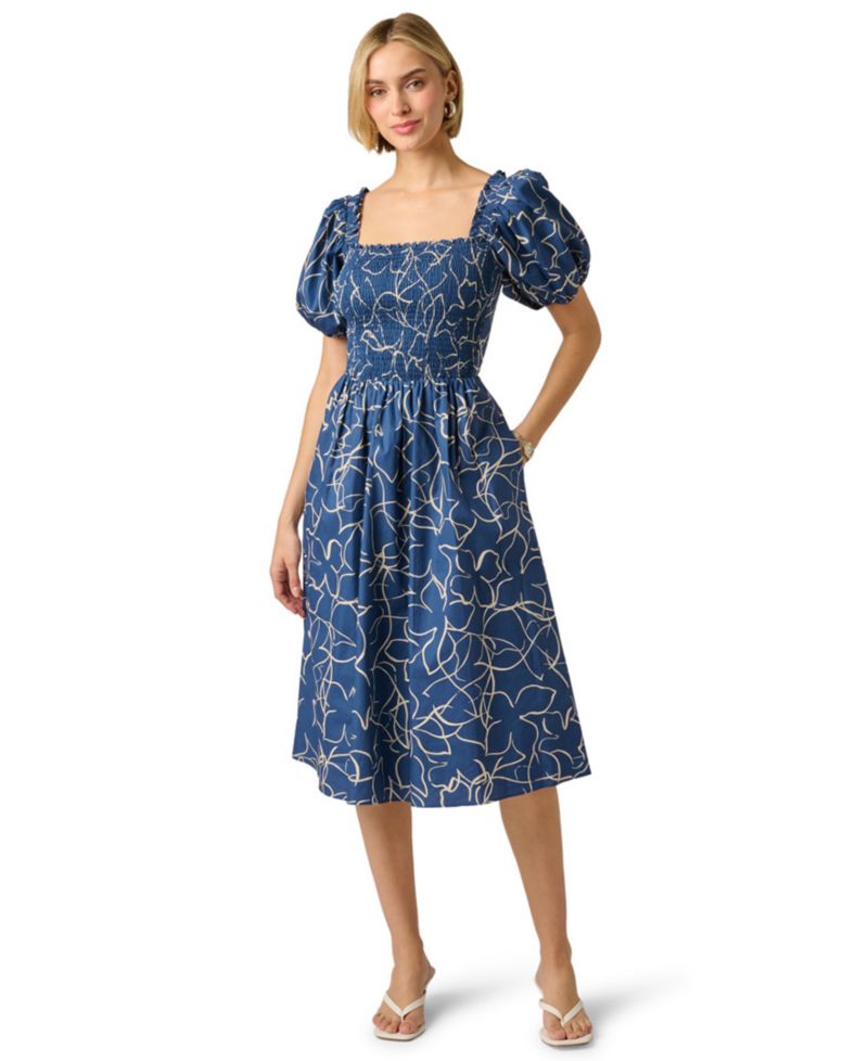 Women's Printed Smocked Midi Dress