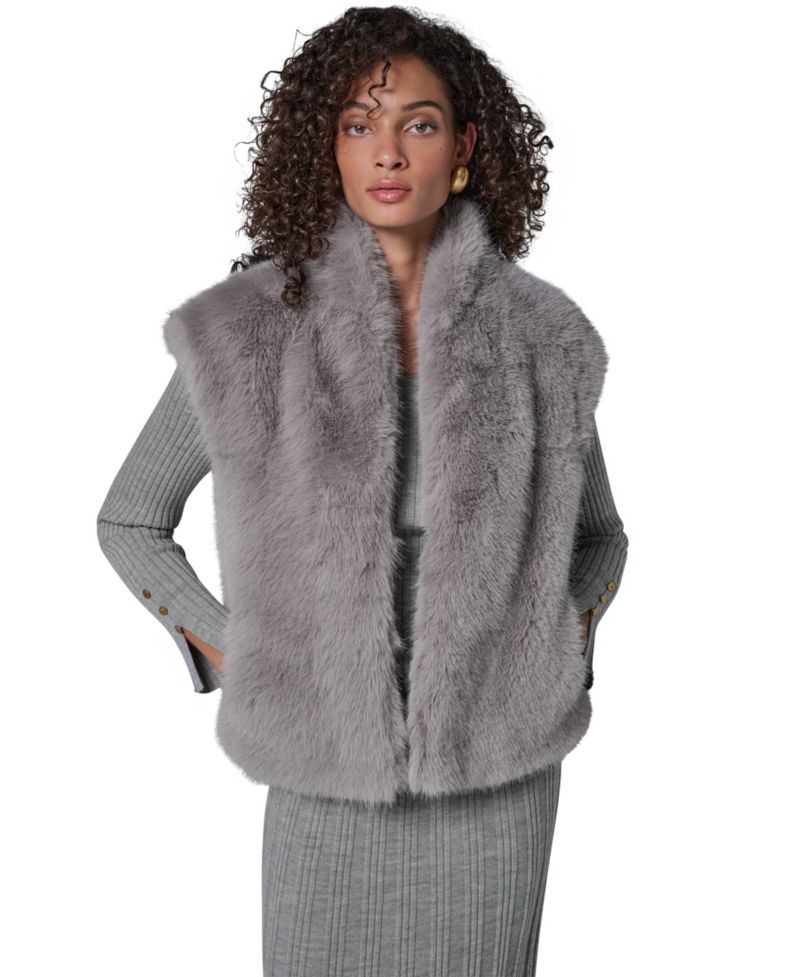 Petite Faux Fur Sleeveless Collared Vest