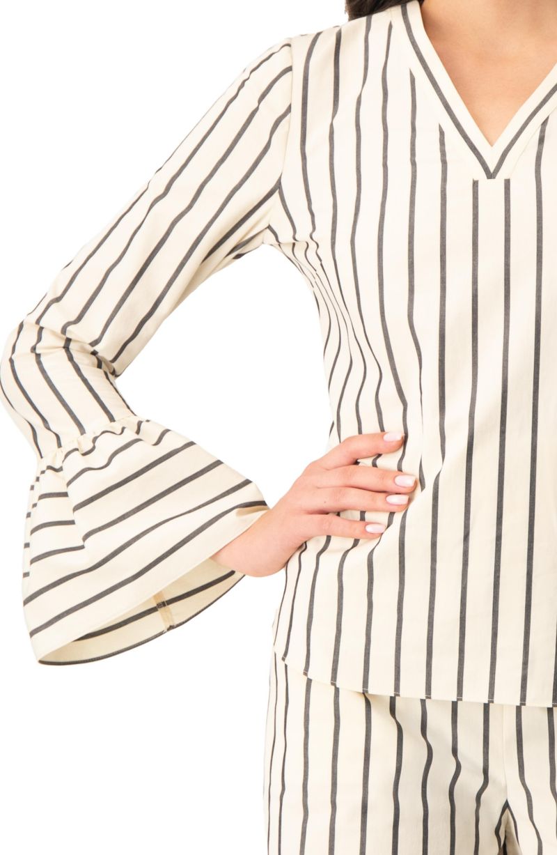Women's Striped V-Neck Oversized Shirt