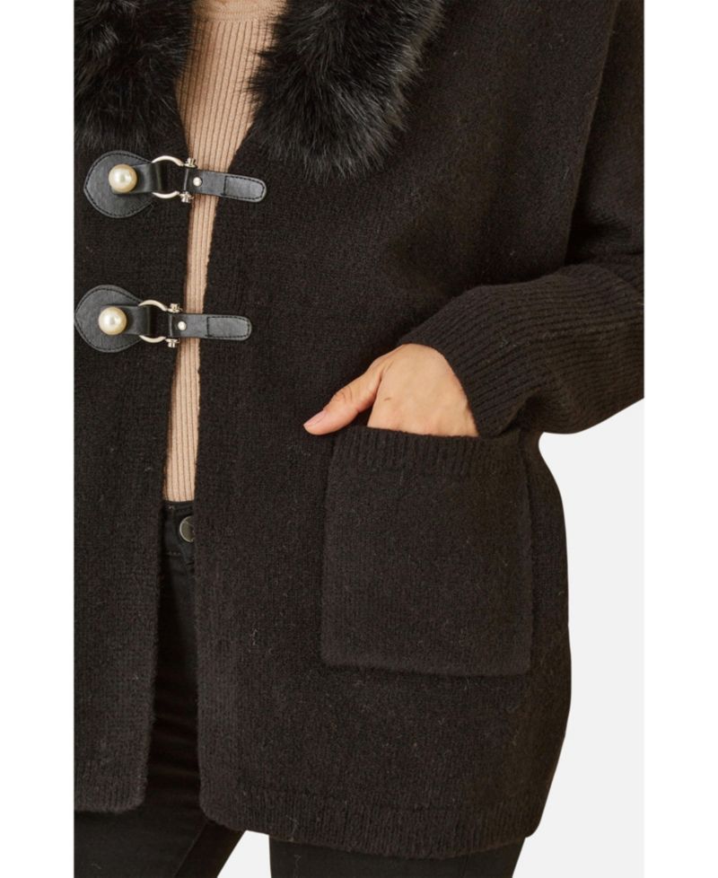 Women's Detachable Fur Collar Trim Cardigan