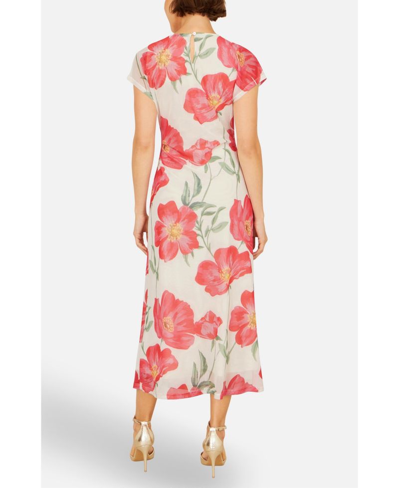 Women's Poppy Print Midi Mesh Dress