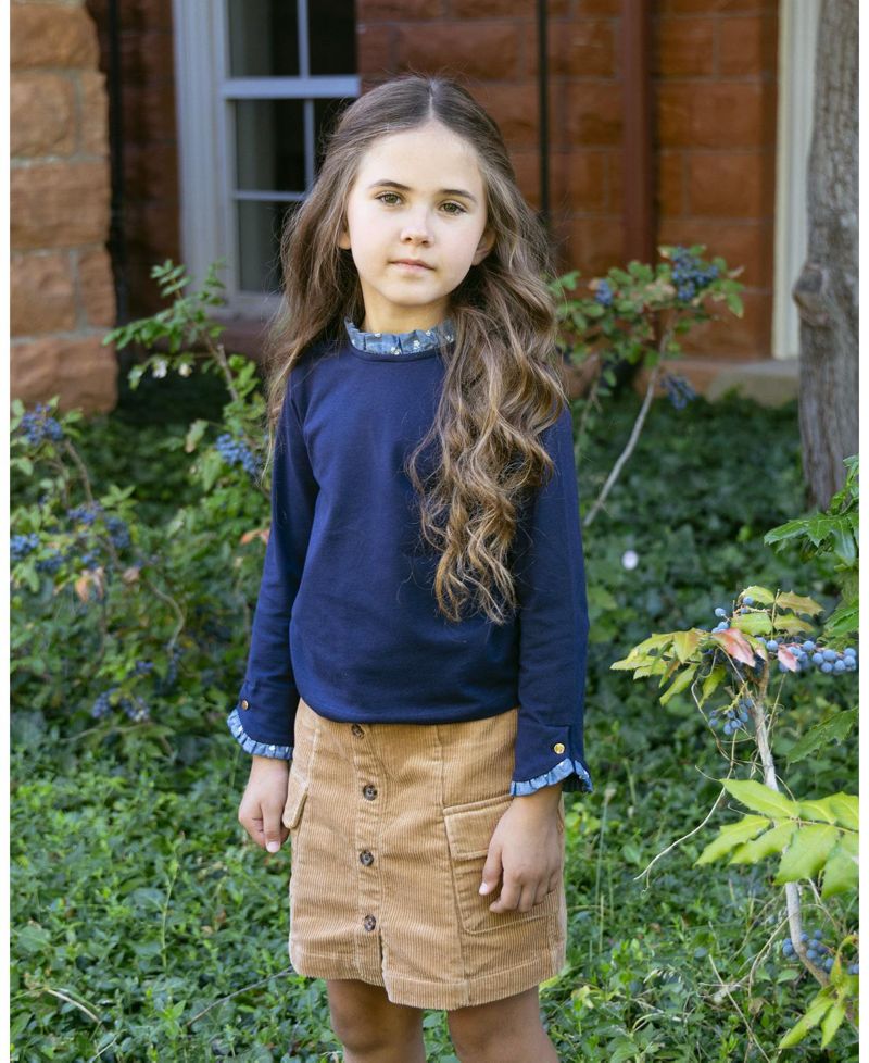 Little and Big Girls' XXS - L Organic Ruffle Trim Knit Top