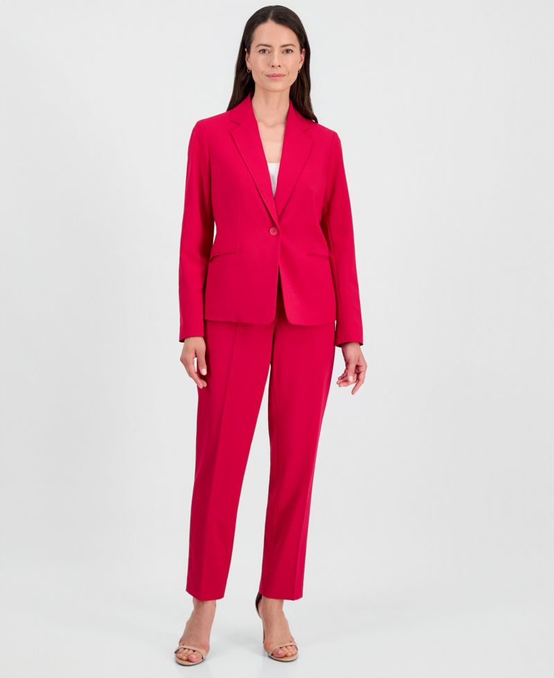 Women's One-Button Notch-Collar Jacket & Fly-Front Slim Pants Suit