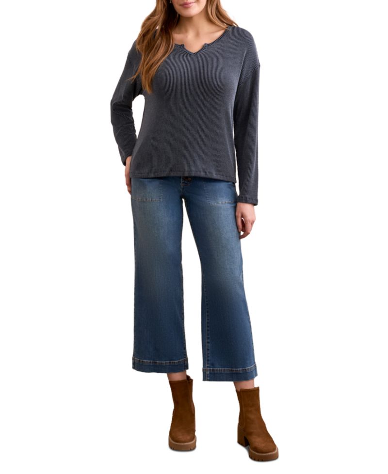 Women's Long Sleeve Notch Collar Top