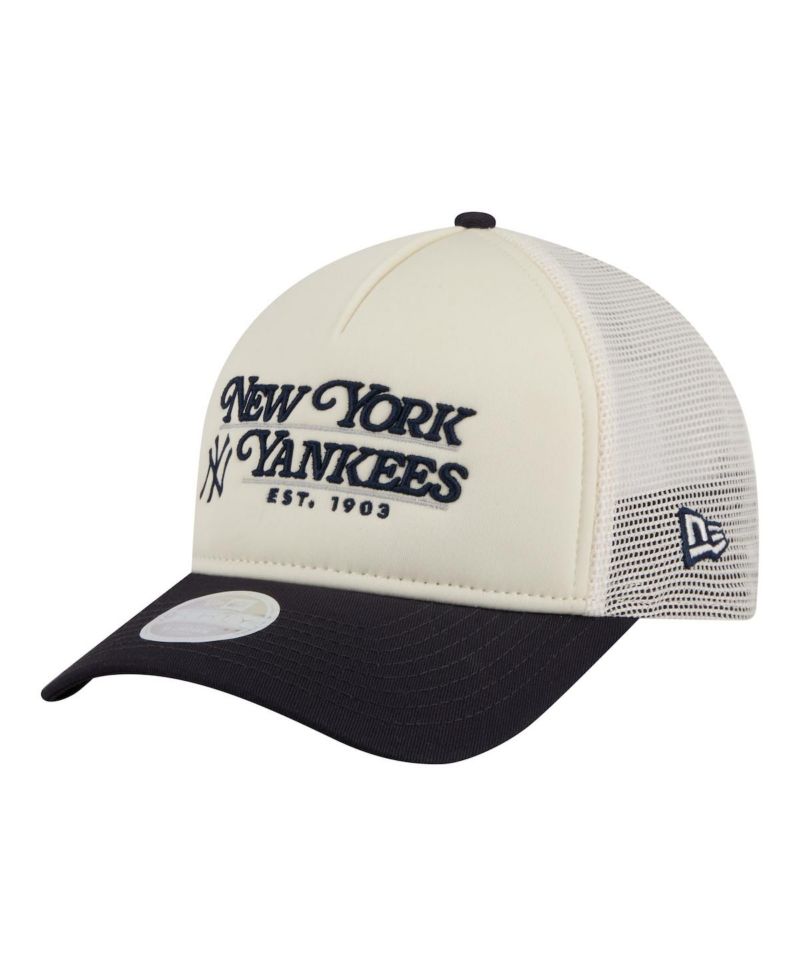 Women's Light Beige/Navy New York Yankees Retro 9FORTY M-Crown A-Frame Trucker Adjustable Hat