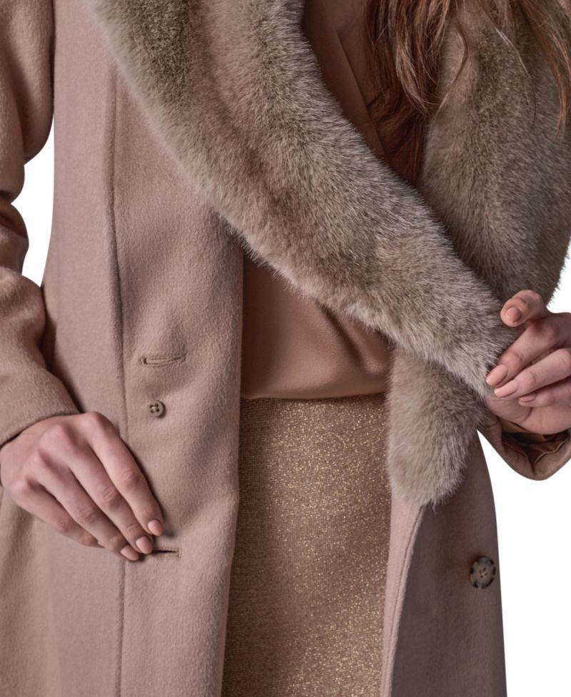 Women's Wool-Blend Faux-Fur-Collar Coat