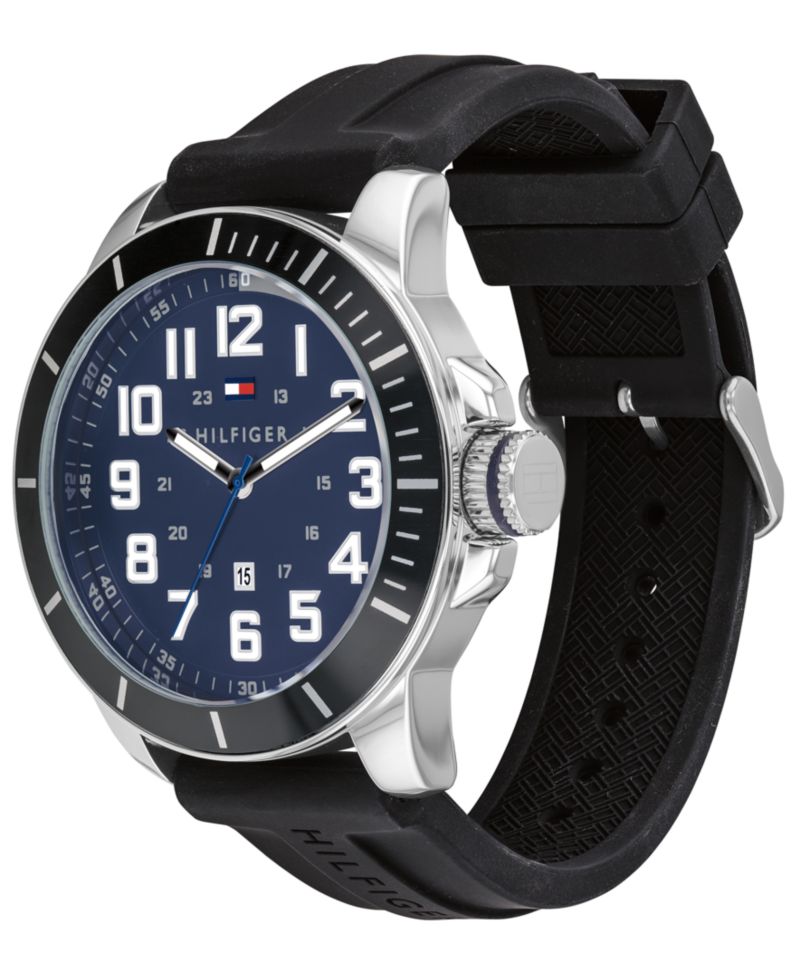 Men's Black Silicone Strap Watch 44mm