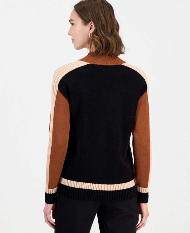 Women's Mock Neck Long-Sleeve Colorblock Pullover