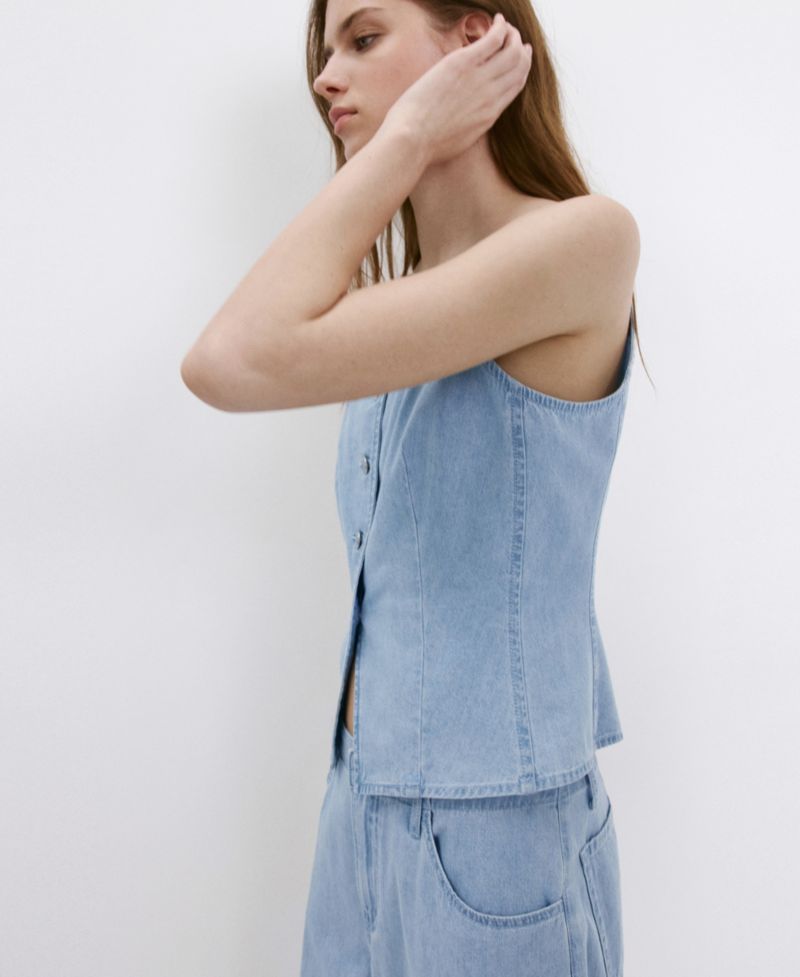 Women's Buttoned Denim Vest