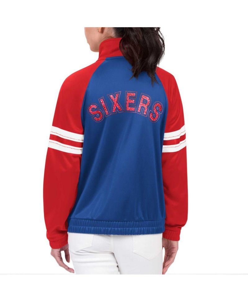 Women's Royal Philadelphia 76ers Main Player Raglan Rhinestone Full-Zip Track Jacket