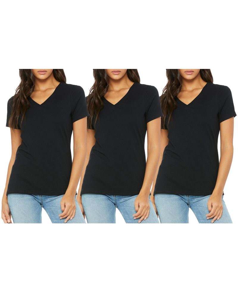 Women's Loose Fitting Short Sleeve V-Neck Tee- 3 Pack
