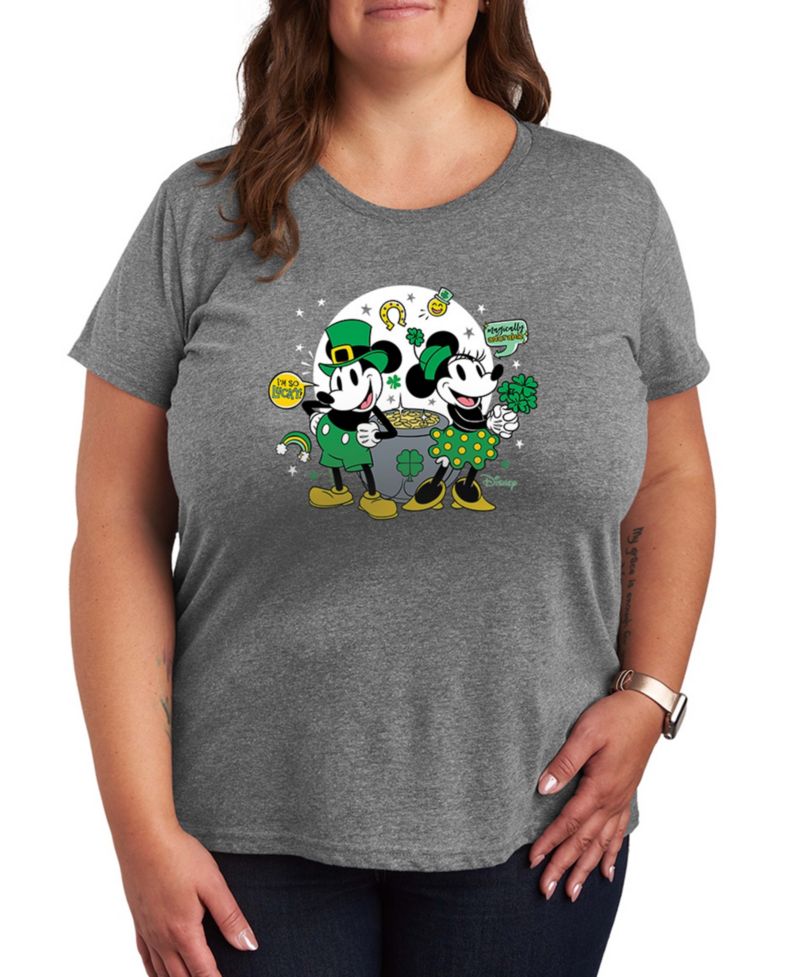 Plus Size St. Patrick's Day Mickey & Minnie Graphic Crewneck T-Shirt