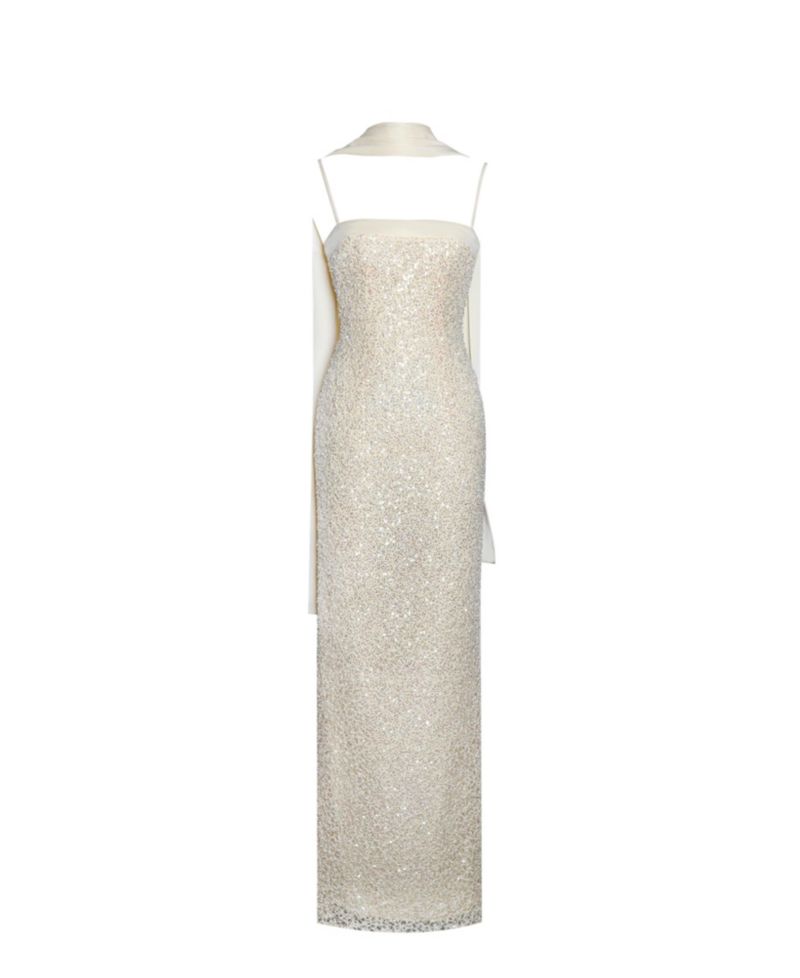 Women's Raizel Gold Beaded Sequin Bodycon Gown with Scarf