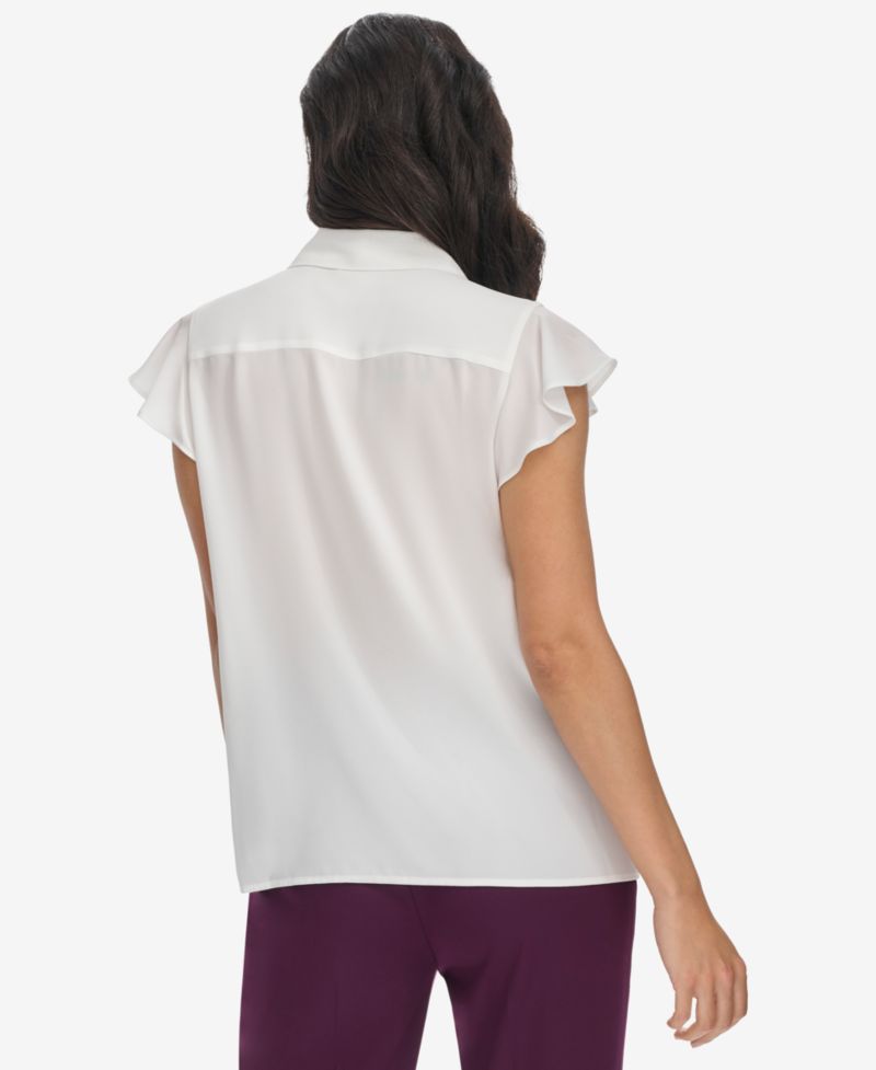Women's Collared Ruffled Short-Sleeve Blouse