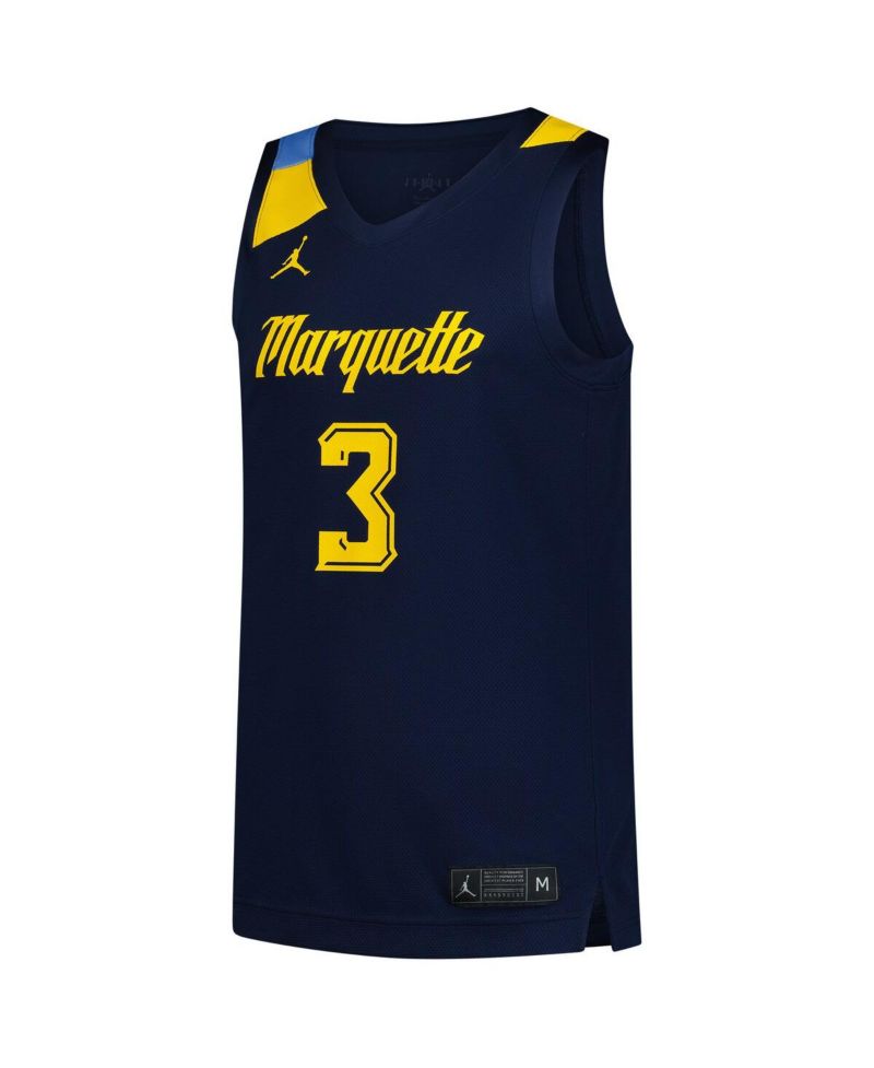 Men's 3 Navy Marquette Golden Eagles Replica Basketball Jersey