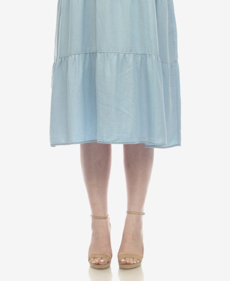 Plus Size Sleeveless Tiered Chambray Midi Dress