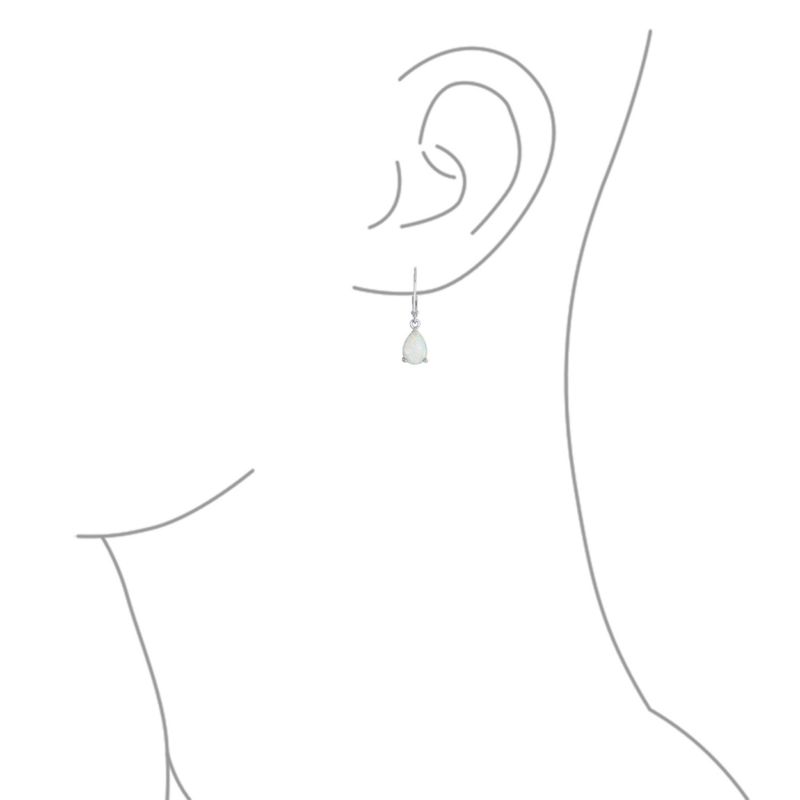 White Opal Teardrop Dangle Earrings .925 Sterling Silver Lever back