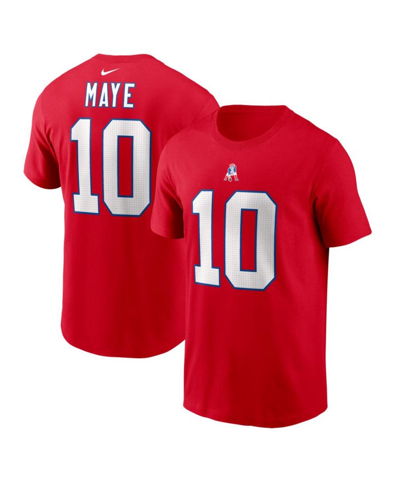 Men's Drake Maye Red New England Patriots Name & Number T-Shirt
