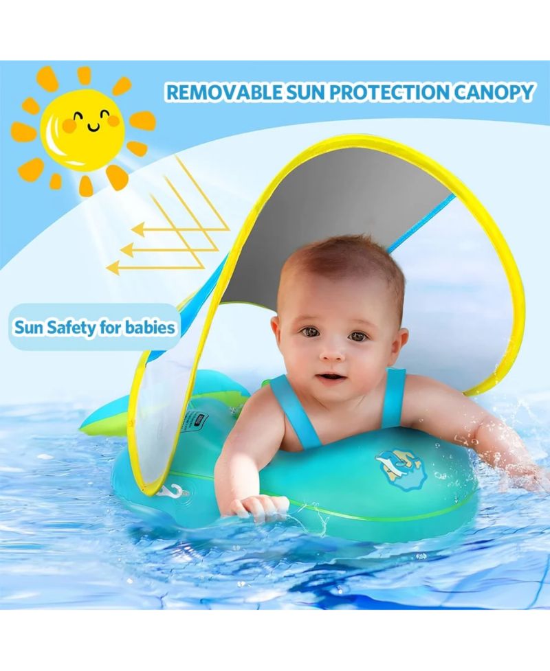 Поплавок для детского бассейна с навесом Baby Float Детский поплавок для плавания с защитой от солнца синего цвета, приятный для кожи