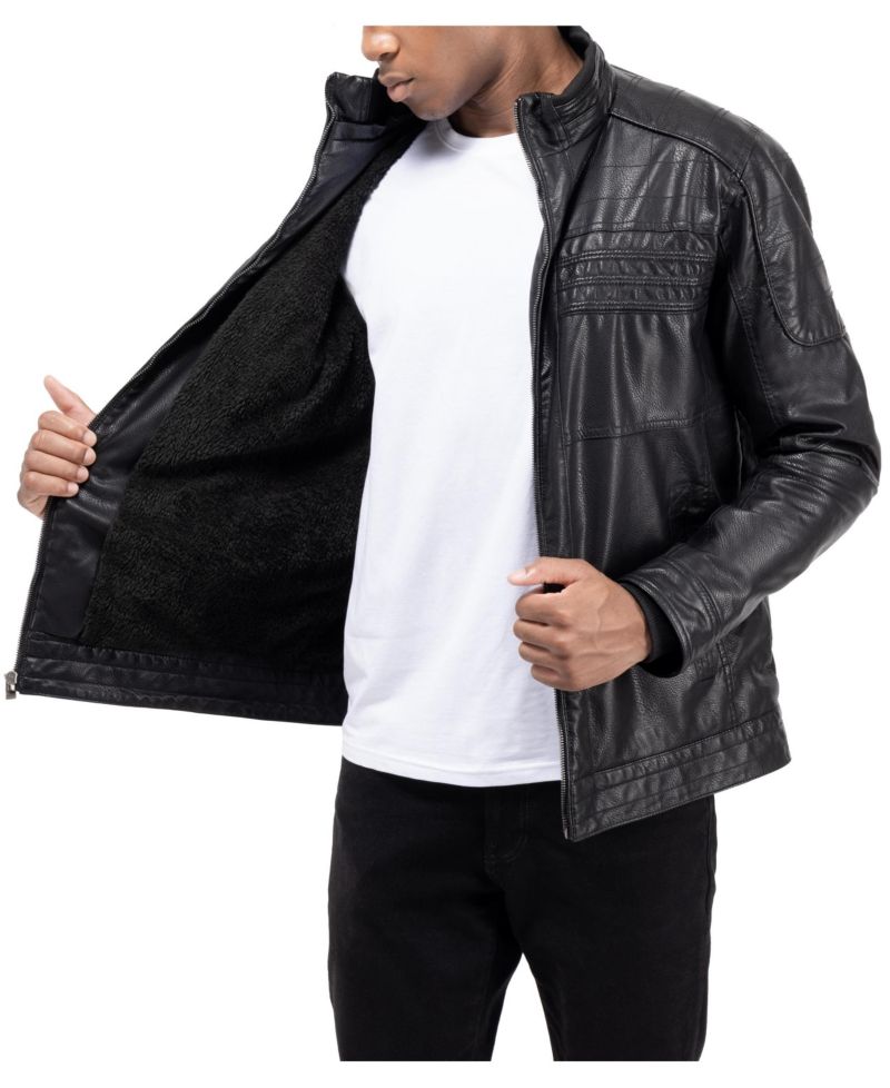 XRAY Men's Grainy PU Leather Hooded Jacket With Faux Shearling Lining