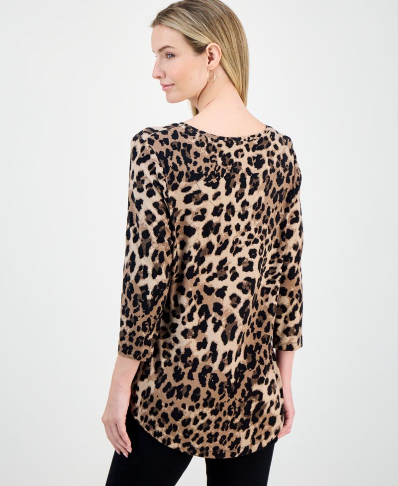 Women's Printed Scoop-Neck 3/4-Sleeve Top