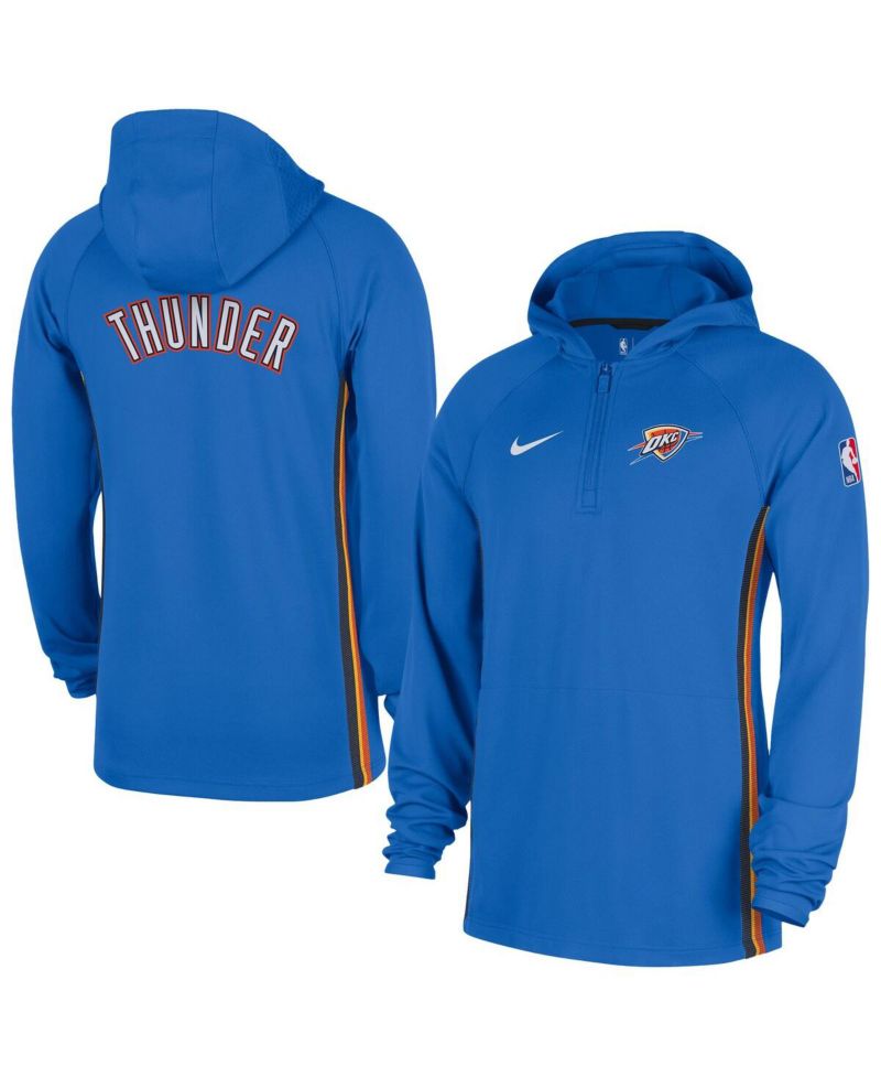 Men's Blue Oklahoma City Thunder Authentic On Court Zone Quarter-Zip Dri-FIT Hoodie Jacket