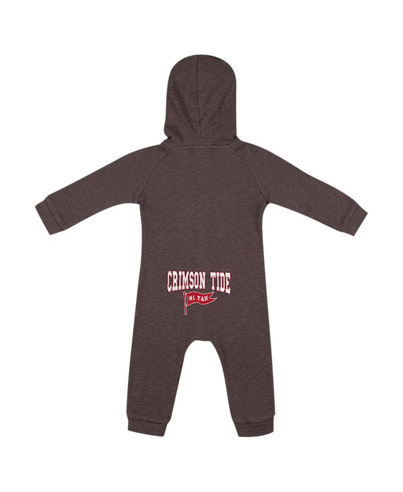 Baby Boys and Girls Charcoal Alabama Crimson Tide Zando-Zan Waffle Full-Snap Hooded Romper