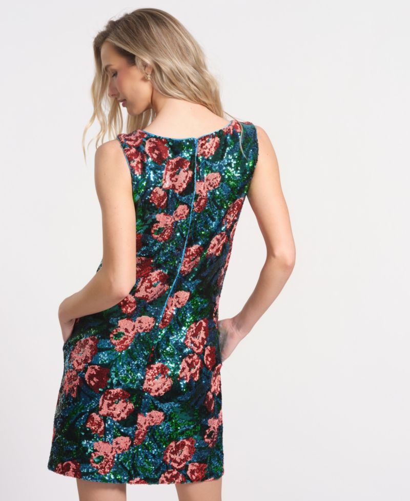 Women's Floral Crewneck Sleeveless Mini Dress