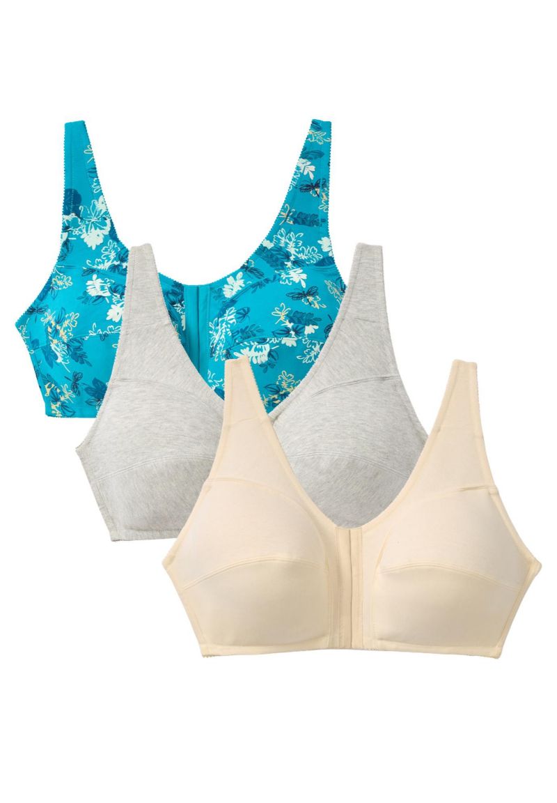 Women's 3-Pack Front-Close Cotton Wireless Bra