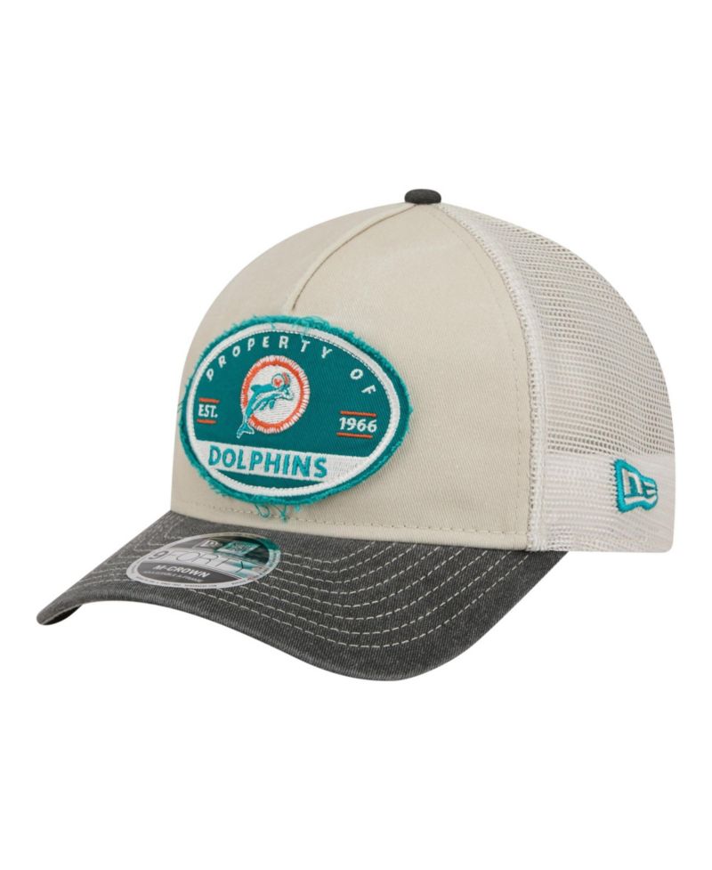 Men's Natural Miami Dolphins Frayed M-Crown A-Frame 9FORTY Adjustable Hat