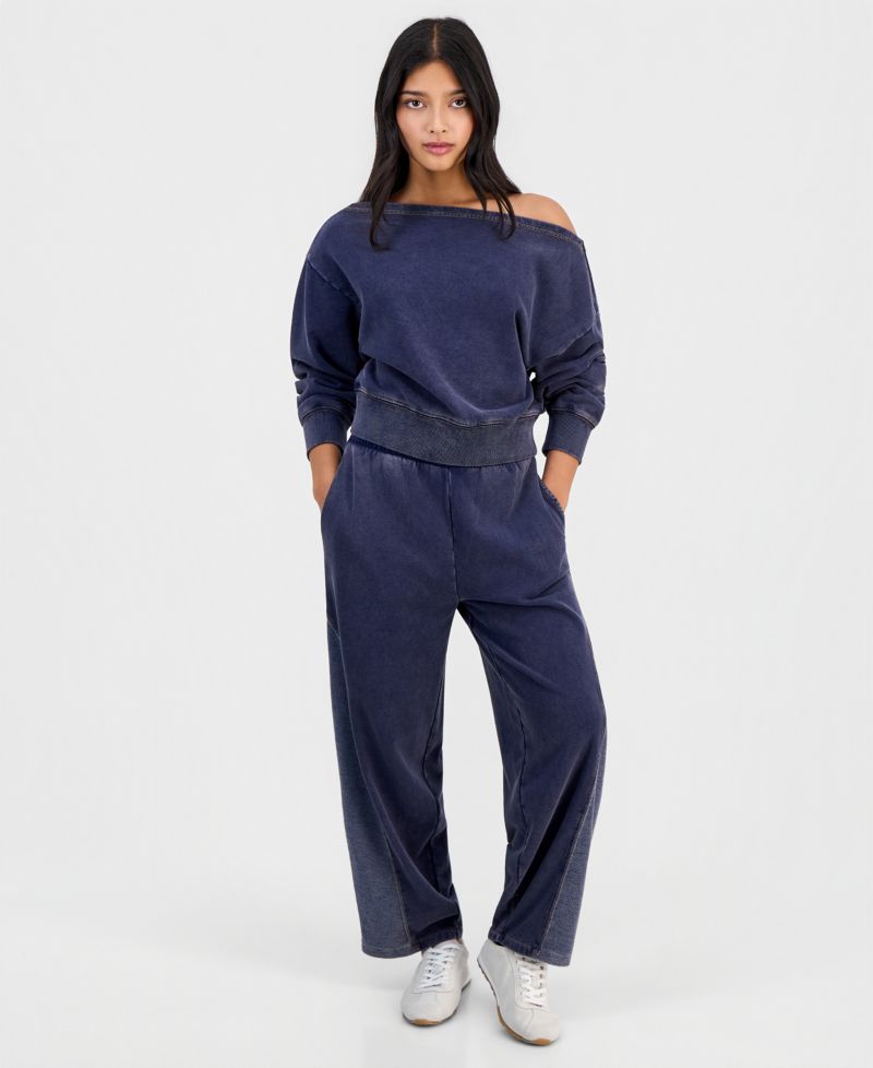 Petite Faux-Denim French Terry Off-The-Shoulder Top