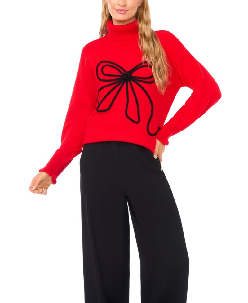 Women's Embroidered Ribbon Turtleneck Sweater