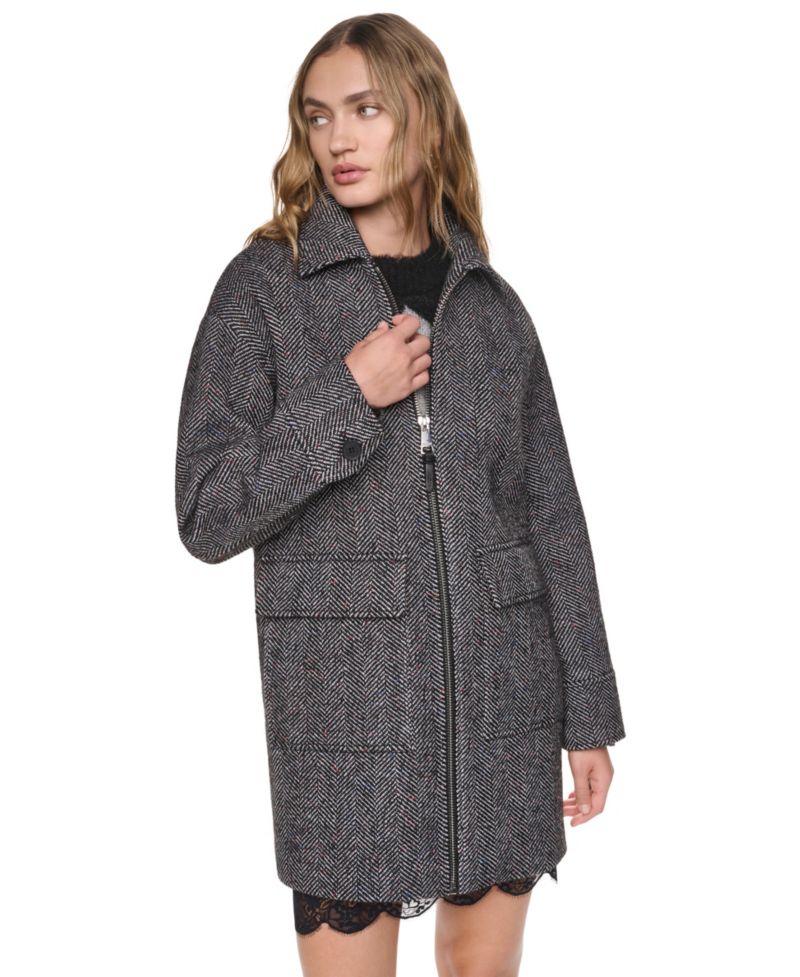 Women's Tailored Herringbone Wool-Blend Coat