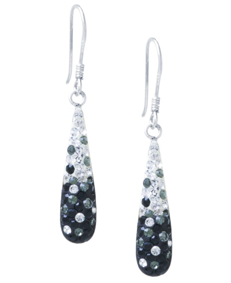 Crystal Pav&eacute; Tear-Shape Drop Earrings in Sterling Silver