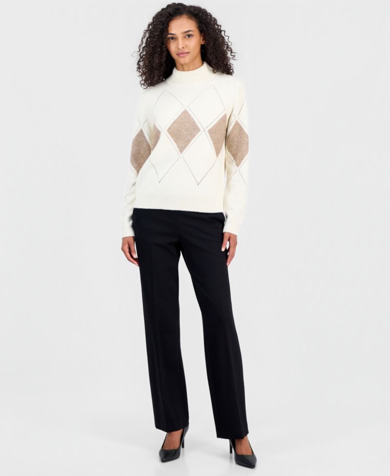 Women's Mock Neck Pointelle Argyle Pullover