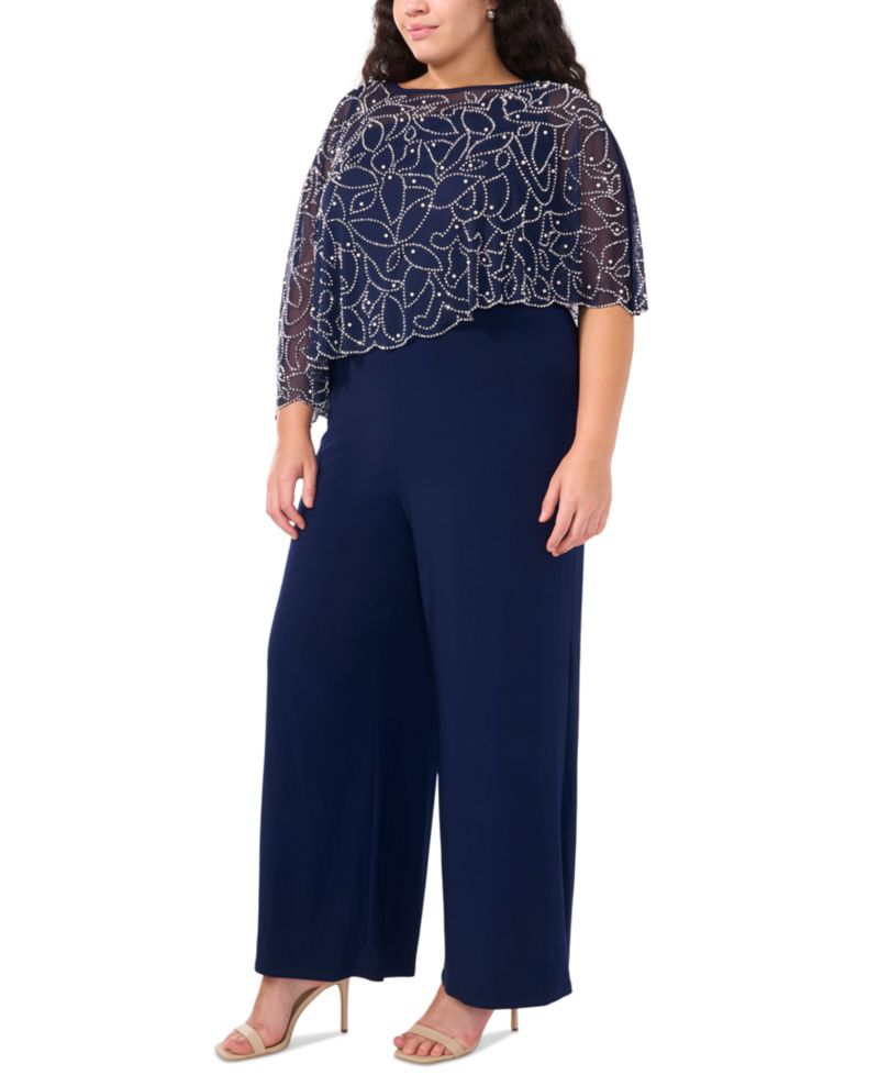 Plus Size Embellished Overlay Wide-Leg Jumpsuit