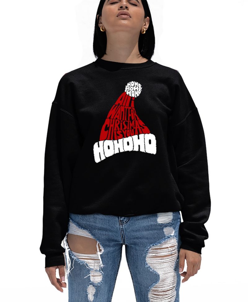 Women's All I Want for Christmas is You Word Art Crewneck Sweatshirt
