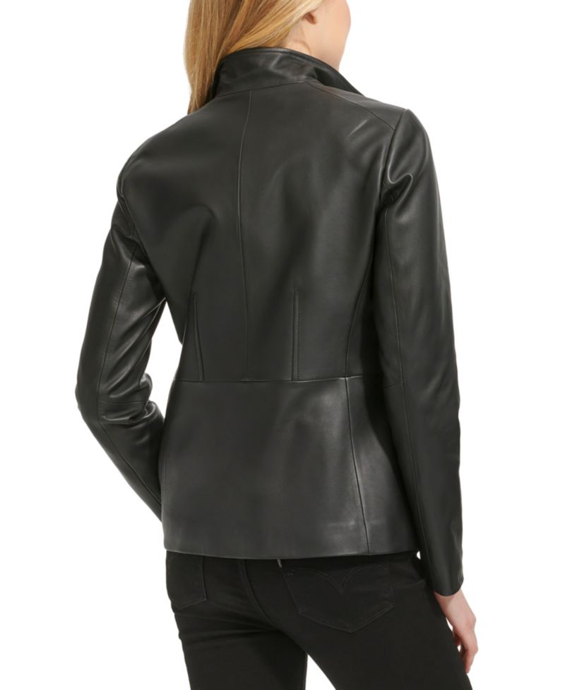 Petite Wing-Collar Leather Jacket