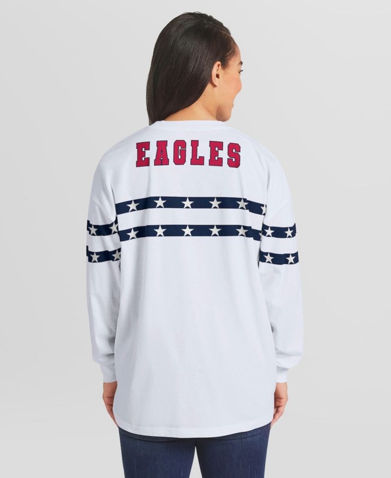 Women's White Philadelphia Eagles Americana Stripe Long Sleeve T-Shirt