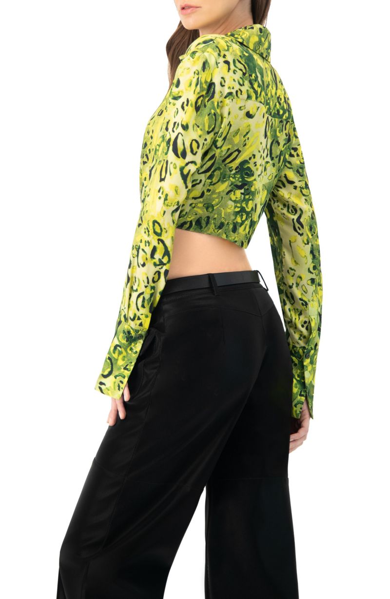 Women's Cropped Animal Print Shirt With Waist tie