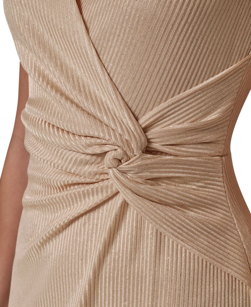 Women's Metallic Halter Twist Waist Midi Dress