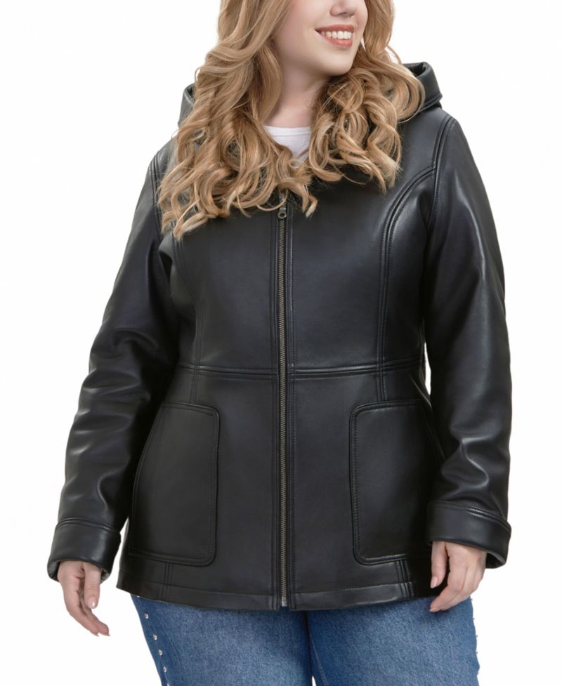 Plus Size Cara Hooded Leather Coat