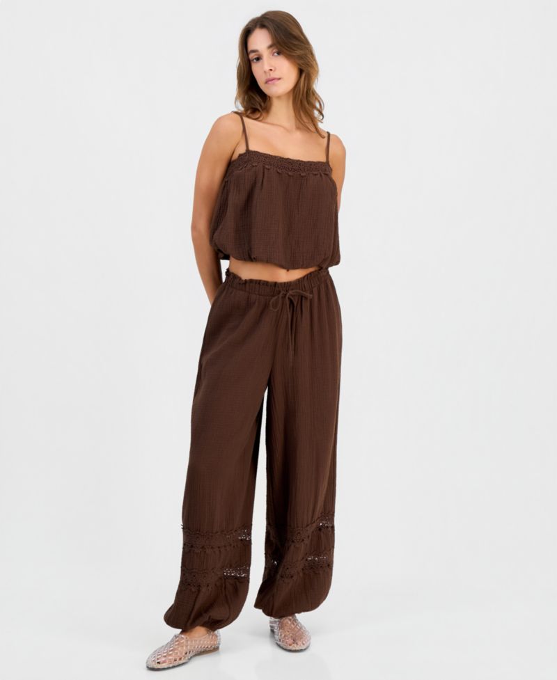 Women's Cotton Crochet-Trim Jogger Pants
