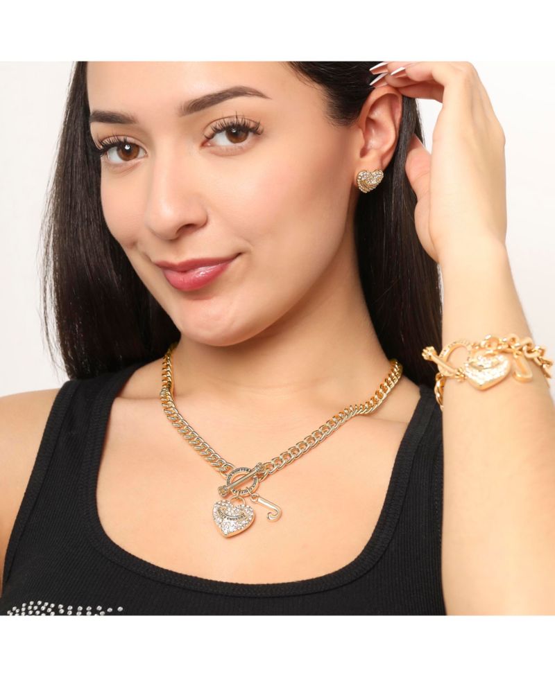 -Tone Heart and Logo Toggle Charm Necklace