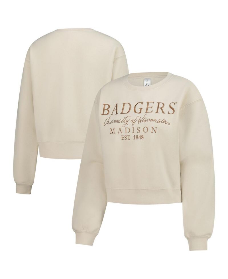 Women's Sand Wisconsin Badgers Cropped Crewneck Sweatshirt