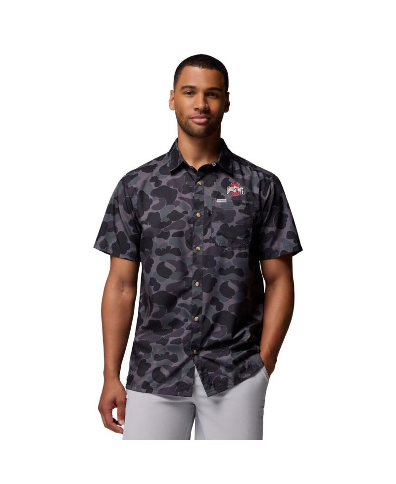 Men's Black Ohio State Buckeyes Super Slack Tide Omni-Wick Button-Up Shirt