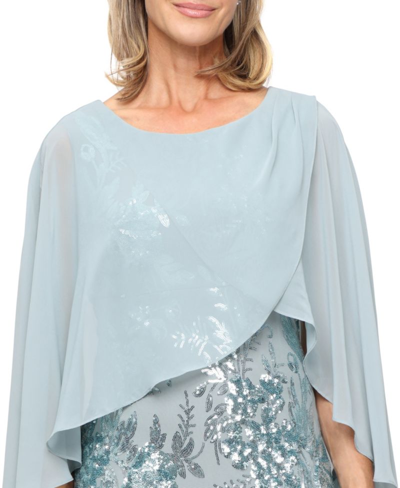 Petite Embroidered Stretch Cape Long Gown