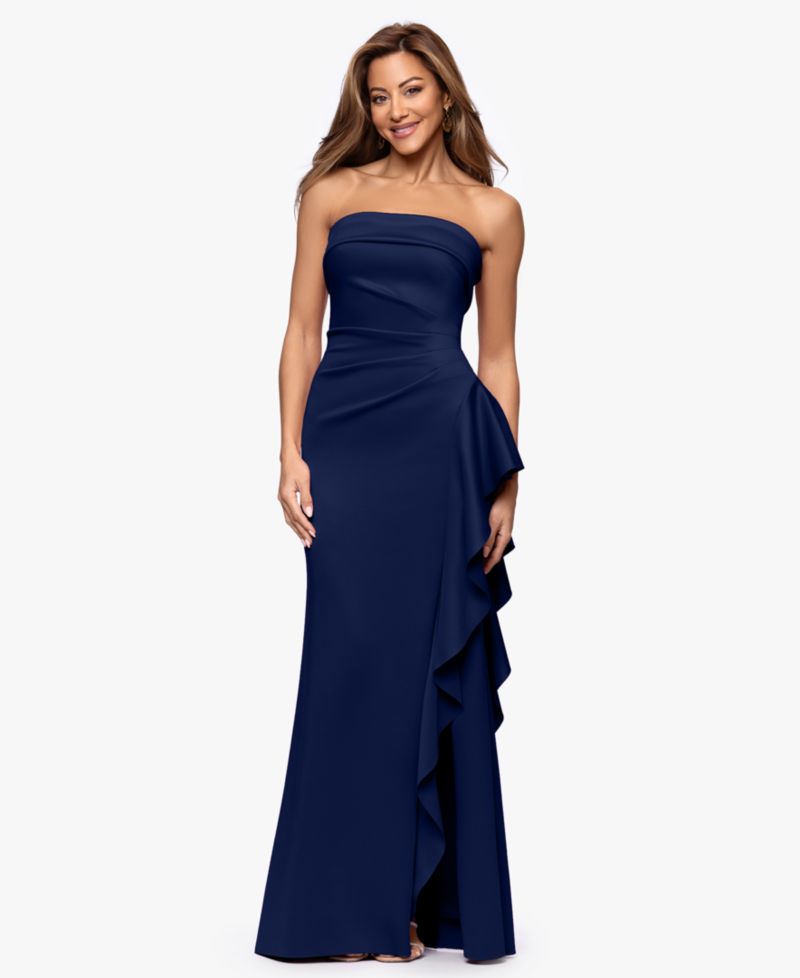 Petite Strapless Ruffle Sheath Gown