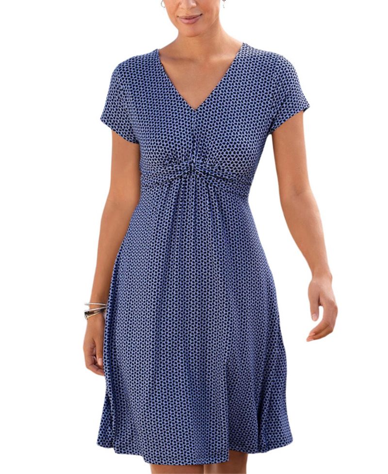 Women's Viscose Printed Short Sleeve V-Neck Short Dress