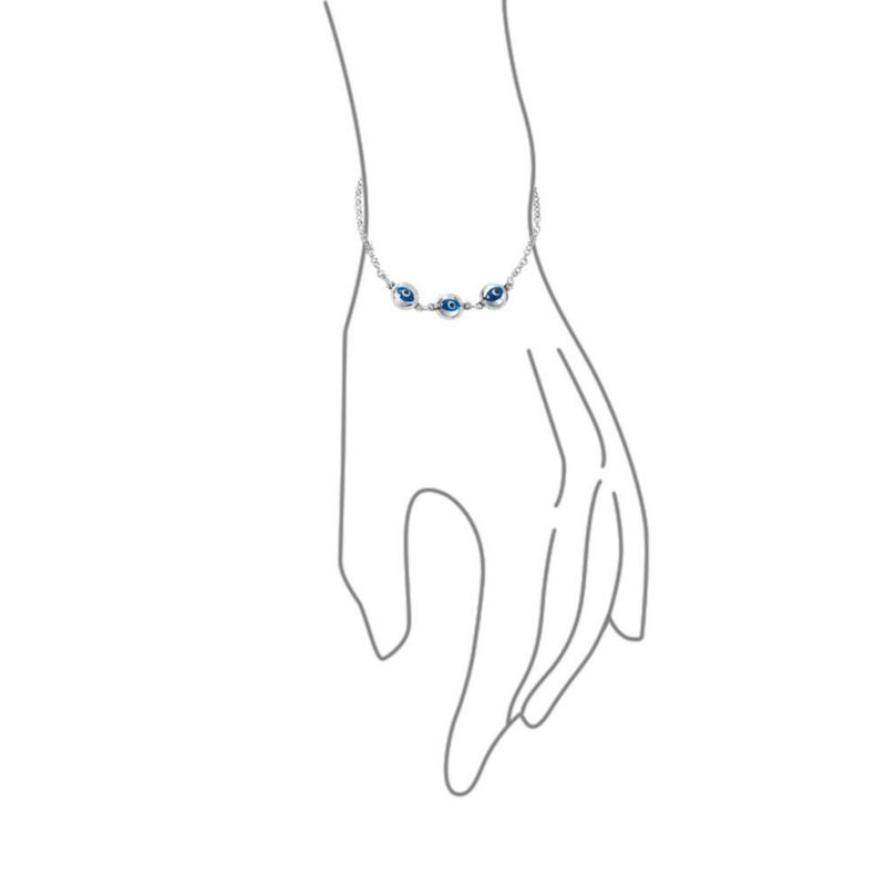 Turkish Blue Evil Eye Charm Chain Link Bracelet .925 Sterling Silver 7.5"